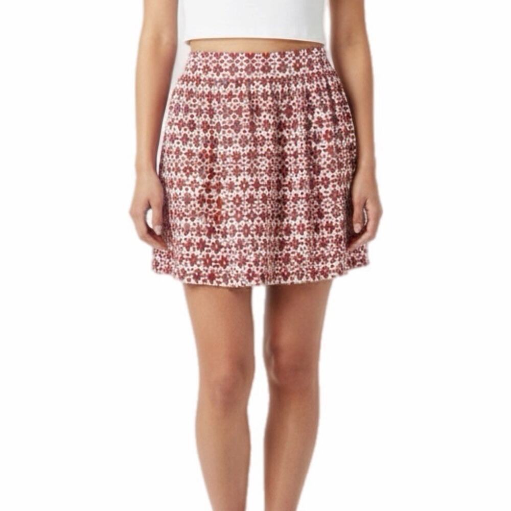 Socialite Womens Mini Skirt S Geometric Ikat Print Orange & Pink Pull On Pleated